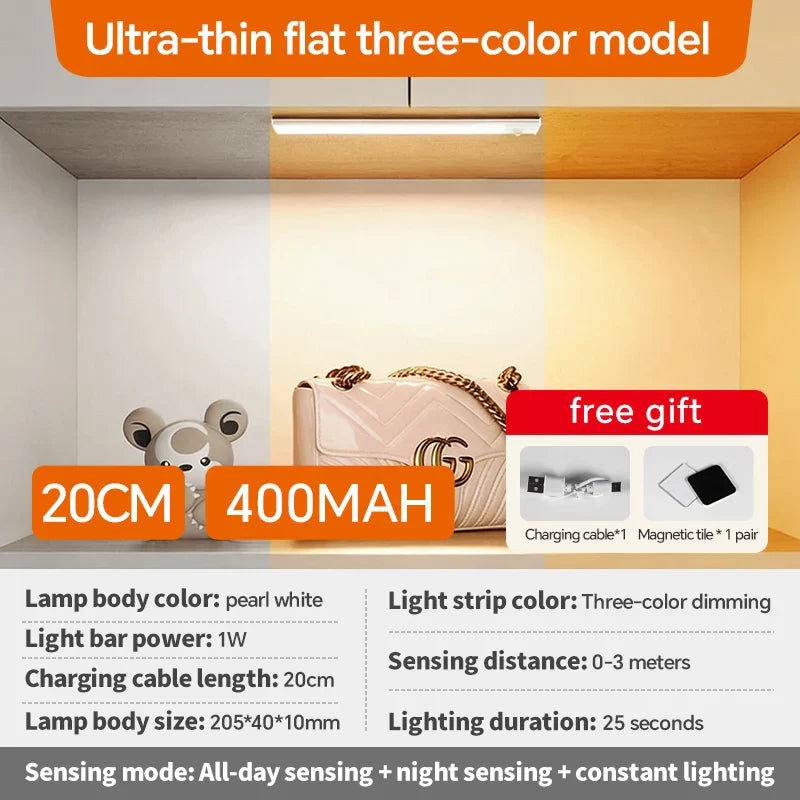 5V Type-C USB Rechargeable LED Motion Sensor Light Bar for Kitchen Cabinet Wardrobe - Cabinet Organizer - view 7