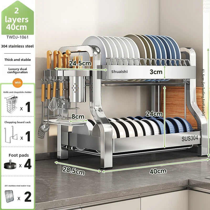 304 Stainless Steel Dish Storage Rack Kitchen Multifunctional Storage Dish Drain Rack - Dish Drying Rack - view 8