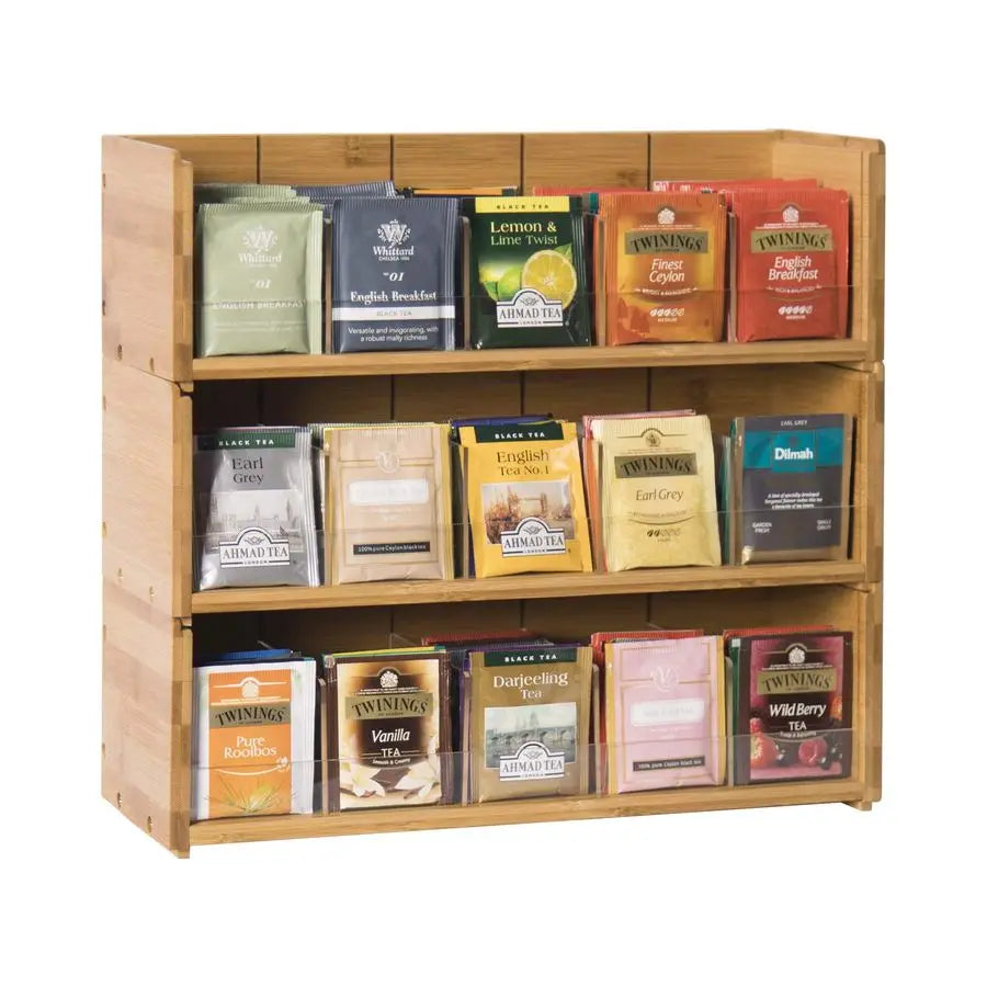 Bamboo Tea Bag Organizer Storage Box, 3 Tier Stackable Tea Bag Box Natural Wood - Cabinet Organizer