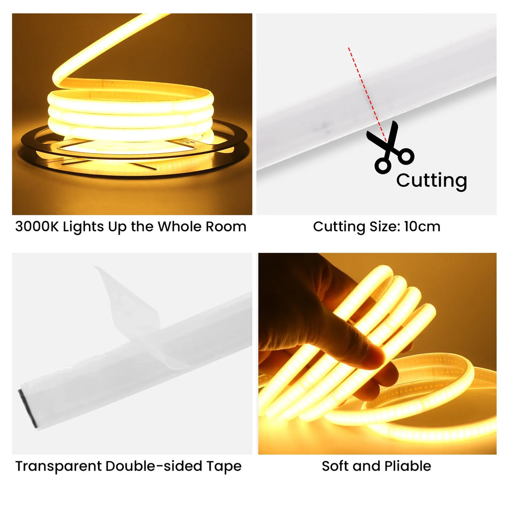 220V Led Ribbon COB Neon Strip Light with EU Plug 240LEDs/m Built-in IC Adhesive - LED Strip Light - view 4