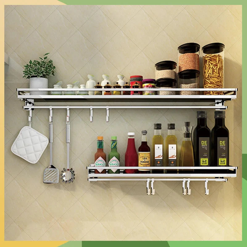 Bonderis Kichen Organizer Spices Brushed Stainless Steel Bathroom Shelf Storage Rack - Cabinet Organizer