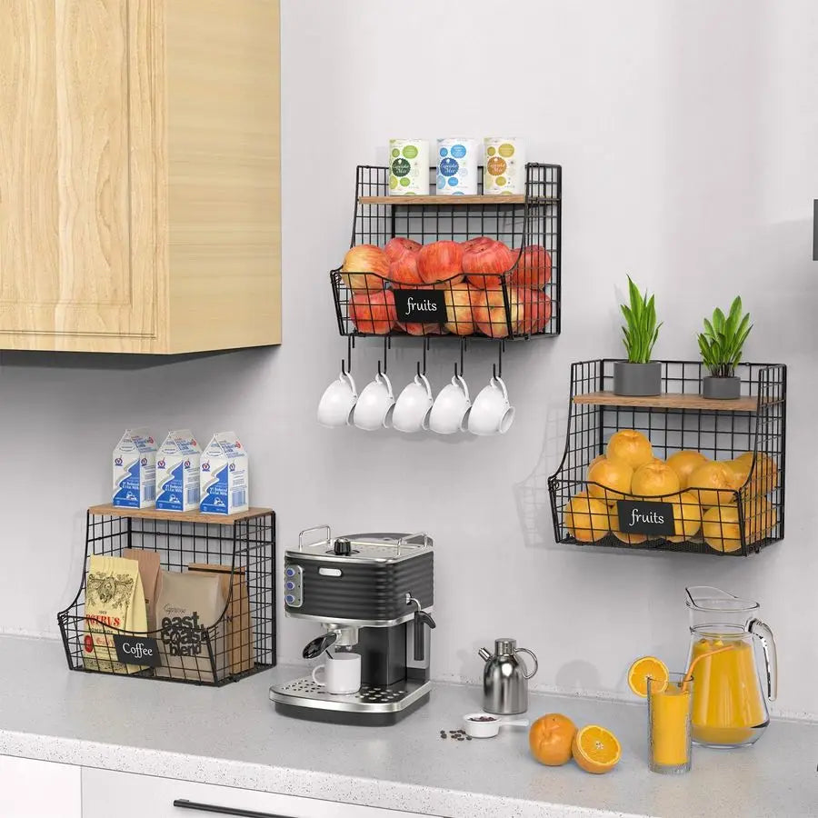 Pack Fruit Basket for Kitchen with Wood Lid CounterampWall Mounted Onion and Potato - Cabinet Organizer - view 4
