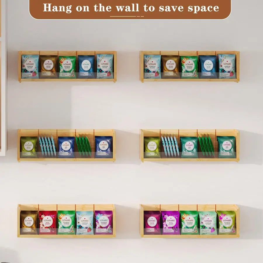 Bamboo Tea Bag Organizer Storage Box, 3 Tier Stackable Tea Bag Box Natural Wood - Cabinet Organizer - view 4