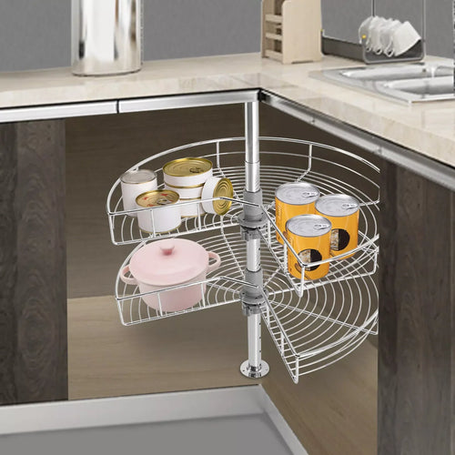 2-Shelf 24" Kidney Chrome Lazy Susan Kitchen Base Cabinet Corner Organizer Rack Iron - Cabinet Organizer