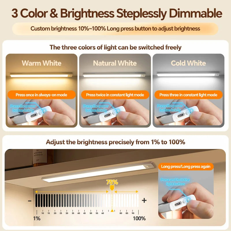 5V Type-C USB Rechargeable LED Motion Sensor Light Bar for Kitchen Cabinet Wardrobe - Cabinet Organizer - view 4
