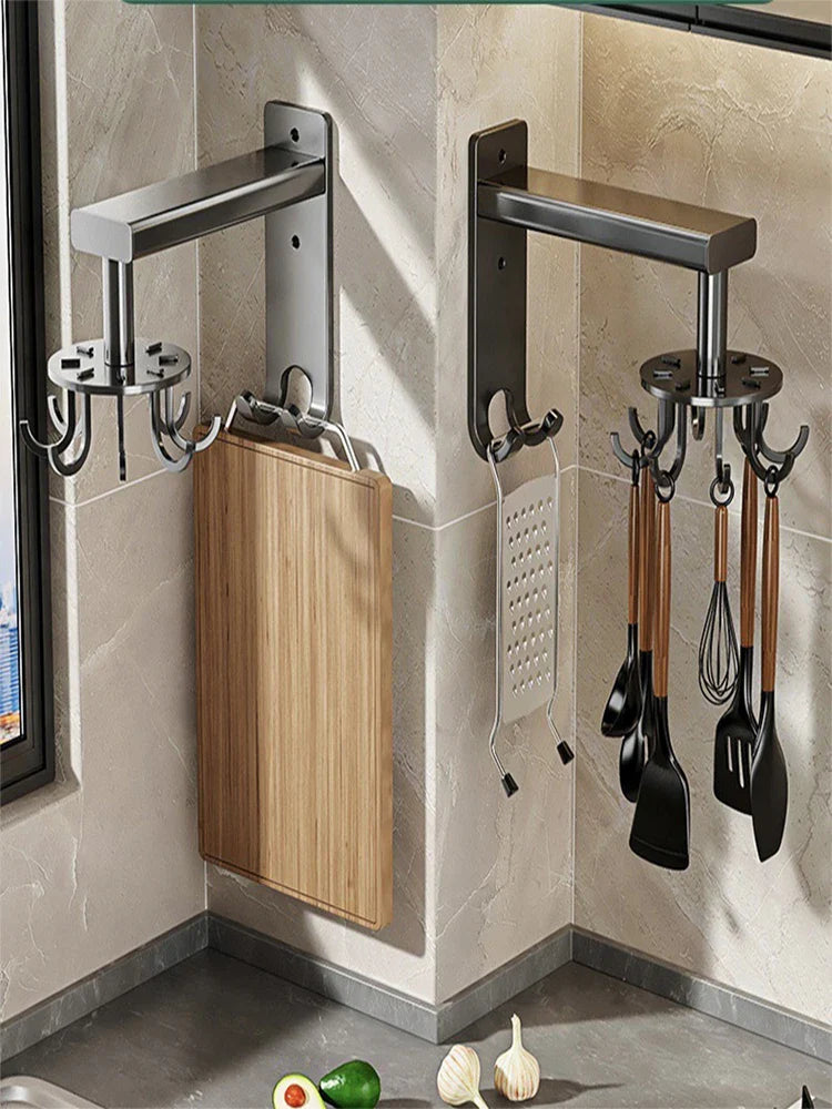 1pc Kitchen rotary hook wall mounted pot shovel storage rack, spoon shovel rack, kitchen - Storage Shelf - view 6