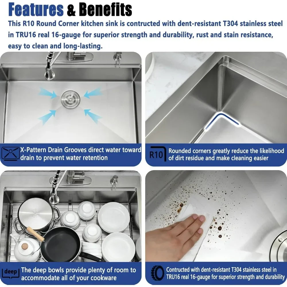 Bestseller33 x 22 Drop In Kitchen Sink with Faucet Combo - 33x22 Drop In - Kitchen Faucet - view 5