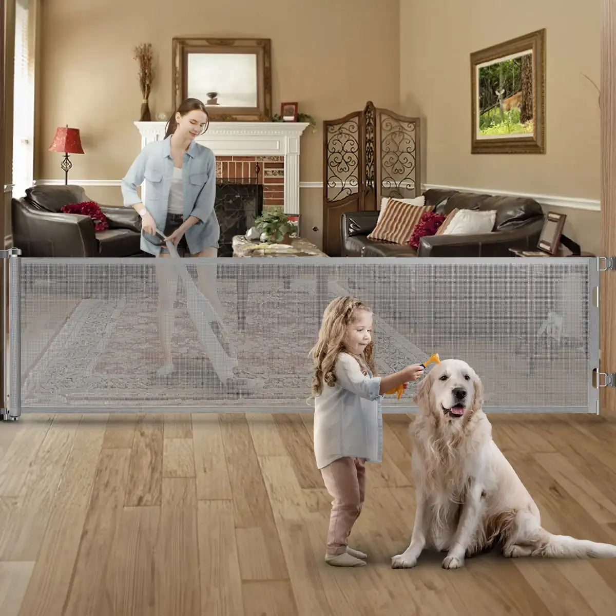 120inx34in Retractable Baby Gate Tall Mesh Baby Gate Extends up to Wide Retractable Gate - Safety Gate