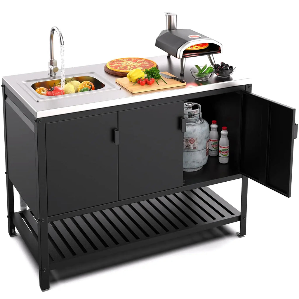 Stainless Steel Outdoor Sink with Cabinet, Large Capacity Stainless Steel Countertop - Cabinet Organizer