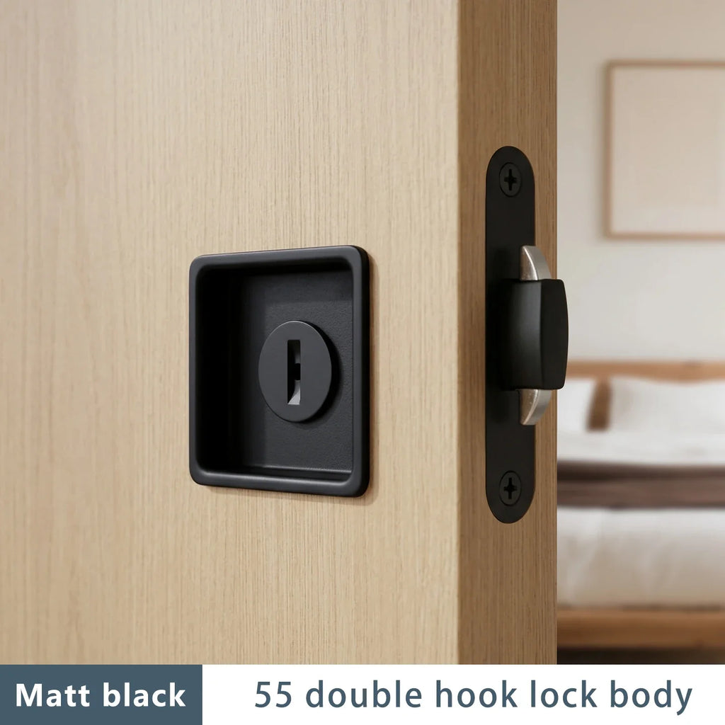 Black Invisible Pocket Sliding Door Lock with Side Handle for Balcony Kitchen Bathroom - Home Improvement - view 8