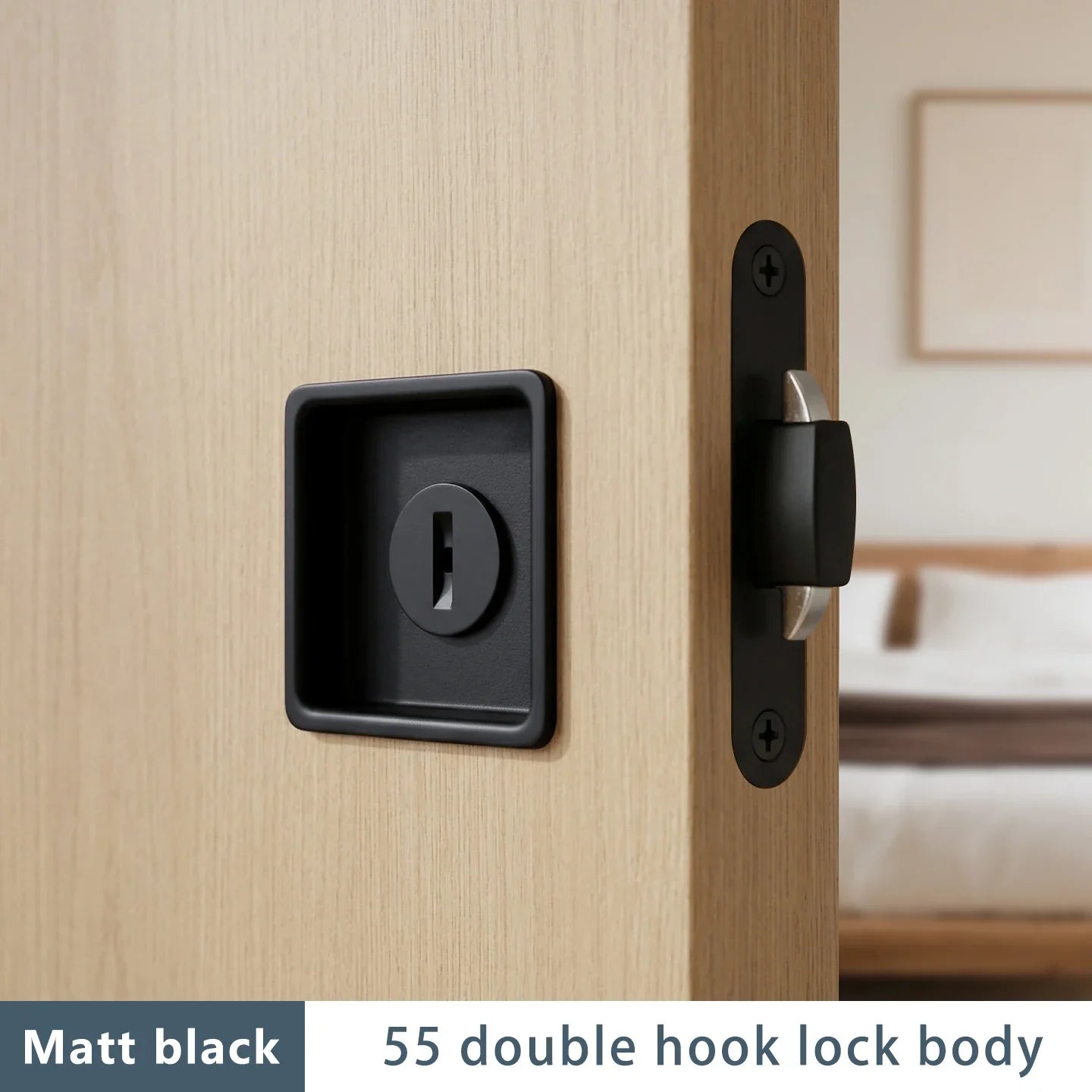 Black Invisible Pocket Sliding Door Lock with Side Handle for Balcony Kitchen Bathroom - Home Improvement - view 8