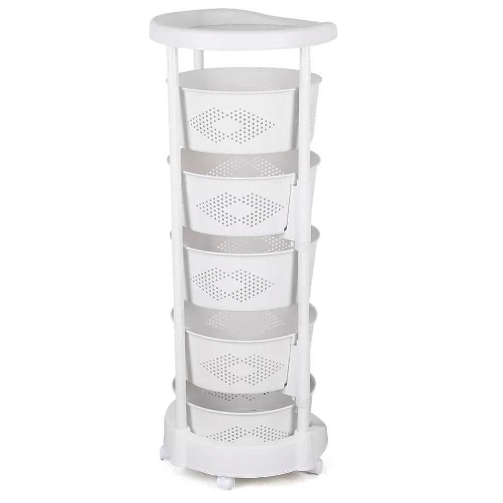 5 Layer Kitchen Rotating Organizer Rack Fruit Vegetable Storage Basket with Wheels - Cabinet Organizer - view 2