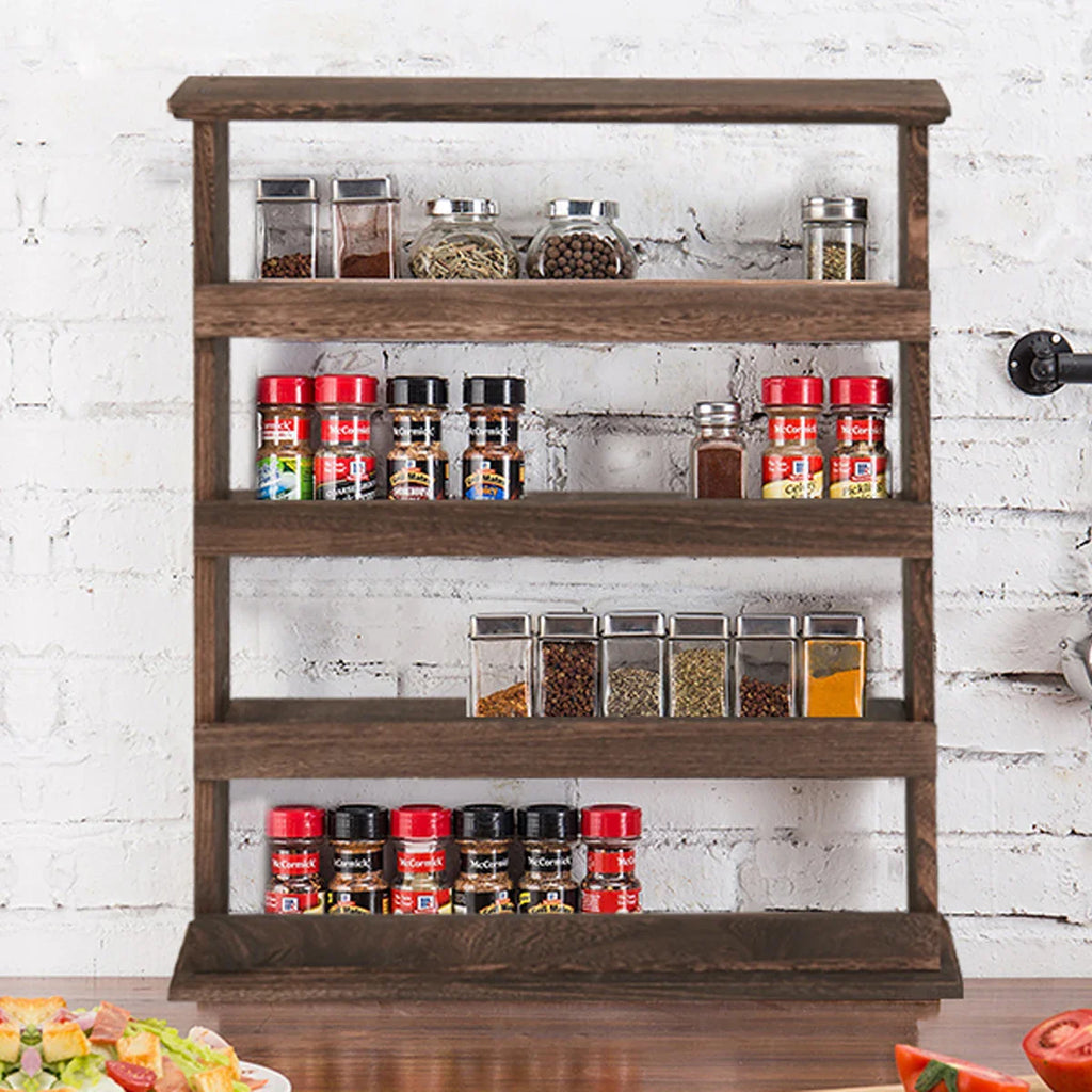 Wood Spice Rack Wall Mount, Wooden Spice Rack Holder, Seasoning Rack, Countertop or Wall - Storage Shelf - view 7