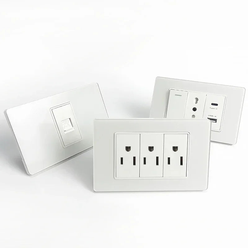 American Black Tempered Glass 16A 2Way Light Switch 118*75mm US Plug USB Type-C Quick - Home Improvement - view 5