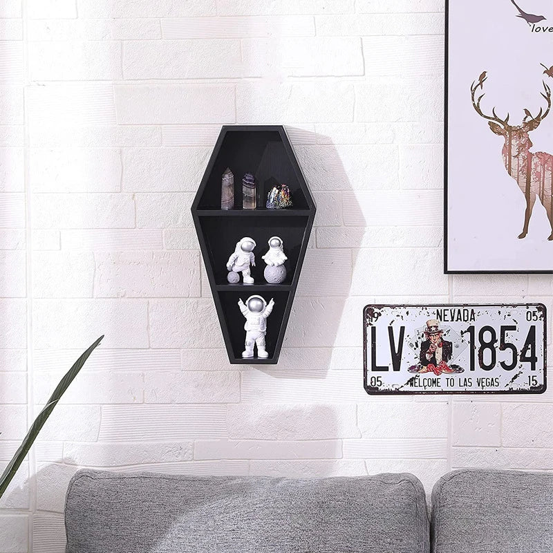 Dark air shelf Family Ghost Gothic decor Black floating wooden shelf shelf Wall hangers - Storage Shelf - view 3