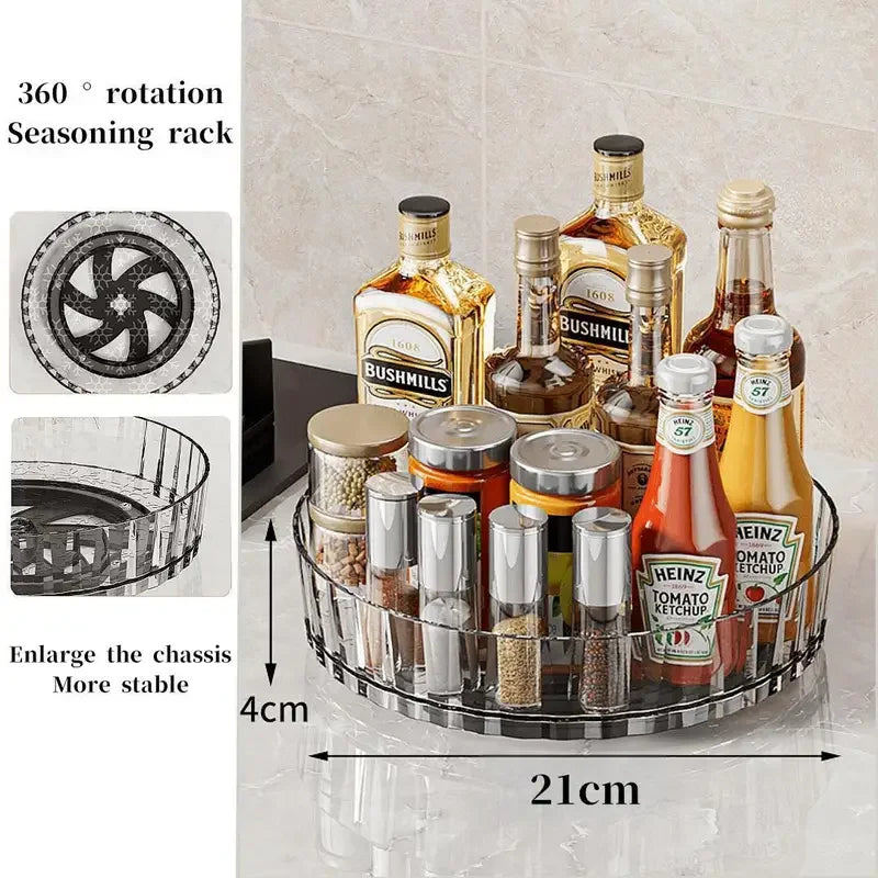 360 Rotating Tray Spice Rack Pantry Cabinet Turntable With Base Storage Bin Kitchen - Cabinet Organizer - view 6