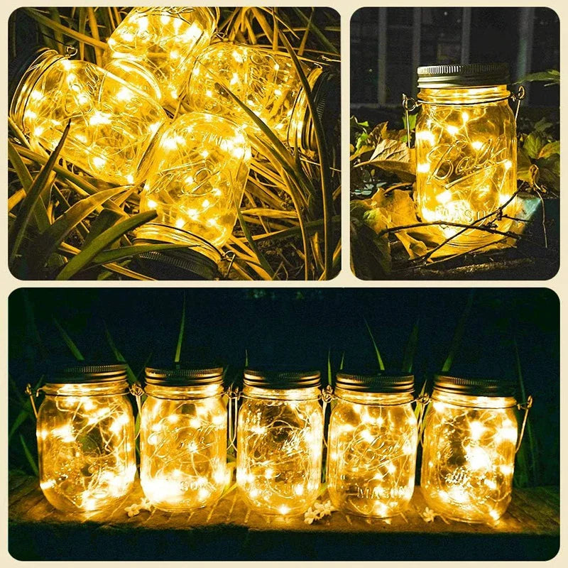 20 LED Solar Mason Jar Lights Waterproof Fairy Firefly Jar Lid with Handles Lights - Solar Light - view 3