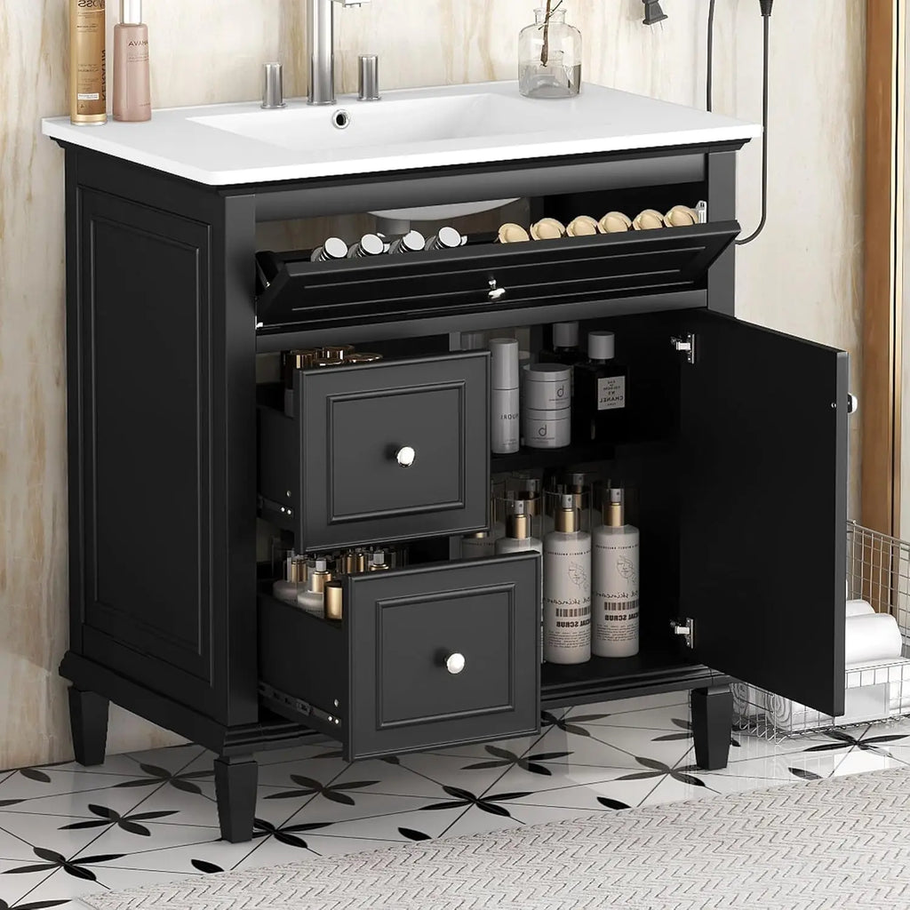 30" Bathroom Vanity Sink Combo Tilt-Out Drawer Wood MDF Cabinet Adjustable Shelf - Cabinet Organizer - view 7