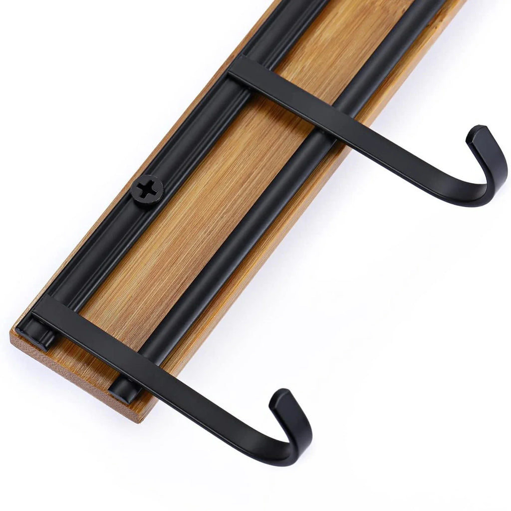 2PCS Wall Mounted Kitchen Utensil Hooks Set of 6 Black Metal Bamboo Decor Hangers - Organizer - view 3