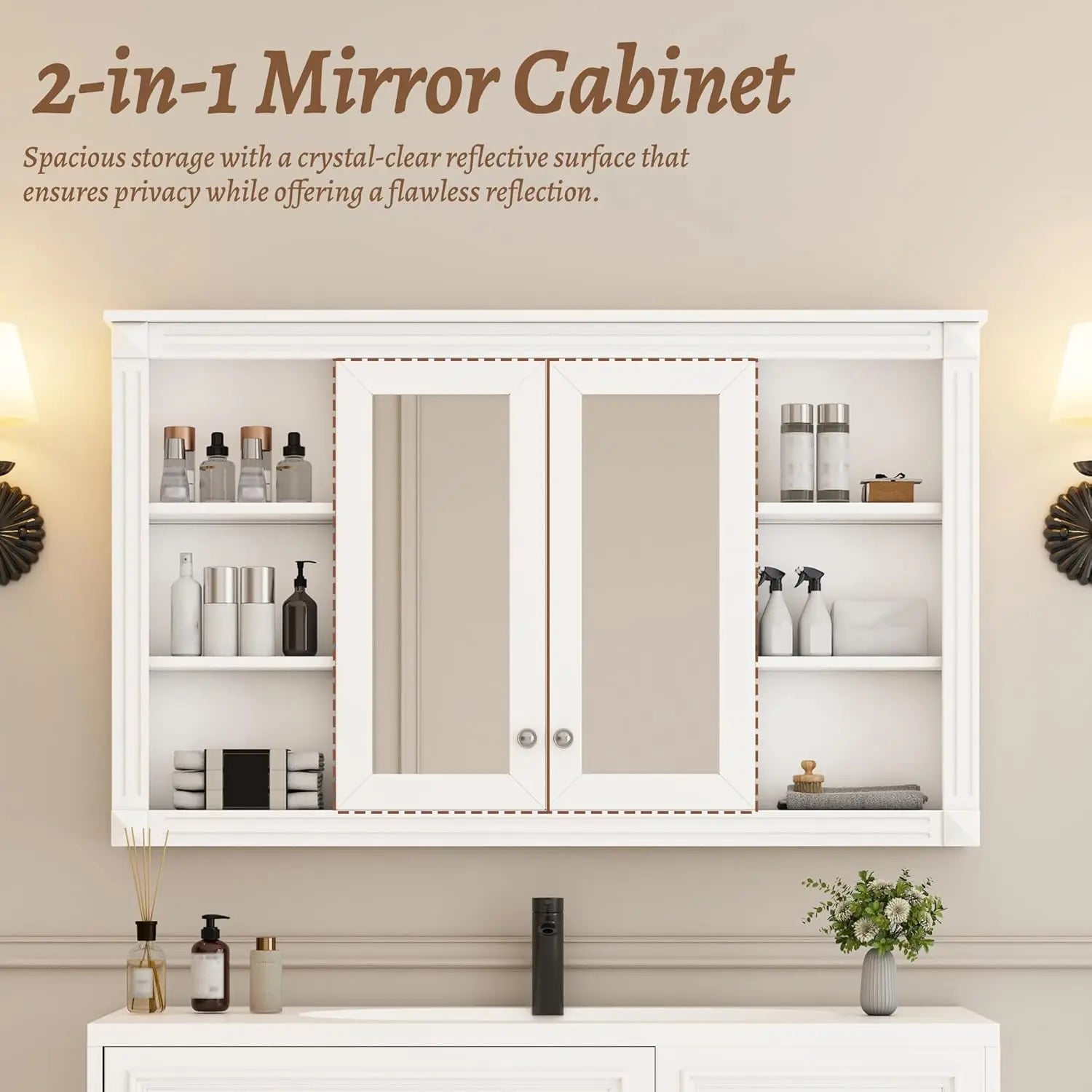 48in Wall Mounted Medicine Cabinet with Mirror Adjustable Shelf Open Shelves Over - Cabinet Organizer - view 5