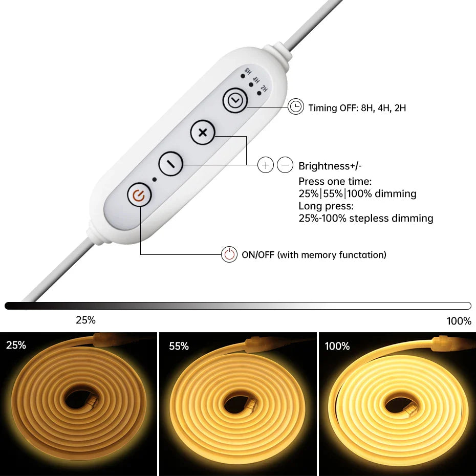 Self-adhesive 220V COB LED Strip 288LEDs/m IP65 Waterproof 1m-25m Length with Timing - LED Strip Light - view 3