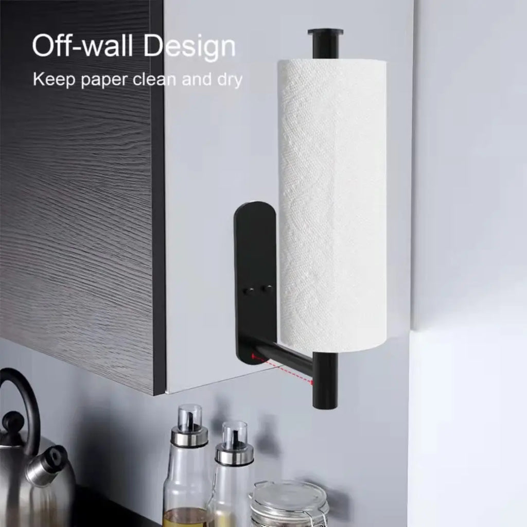Stainless Steel Silver / Black Paper Towel Wipe Hanging Rack Can Store Cling Film - Storage Shelf - view 2