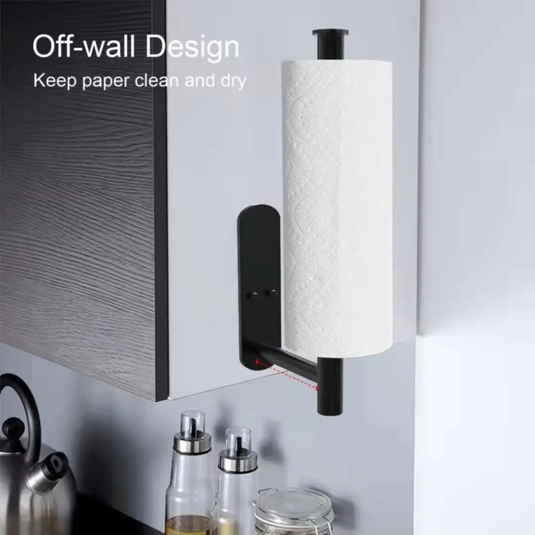 Stainless Steel Silver / Black Paper Towel Wipe Hanging Rack Can Store Cling Film - Storage Shelf - view 2
