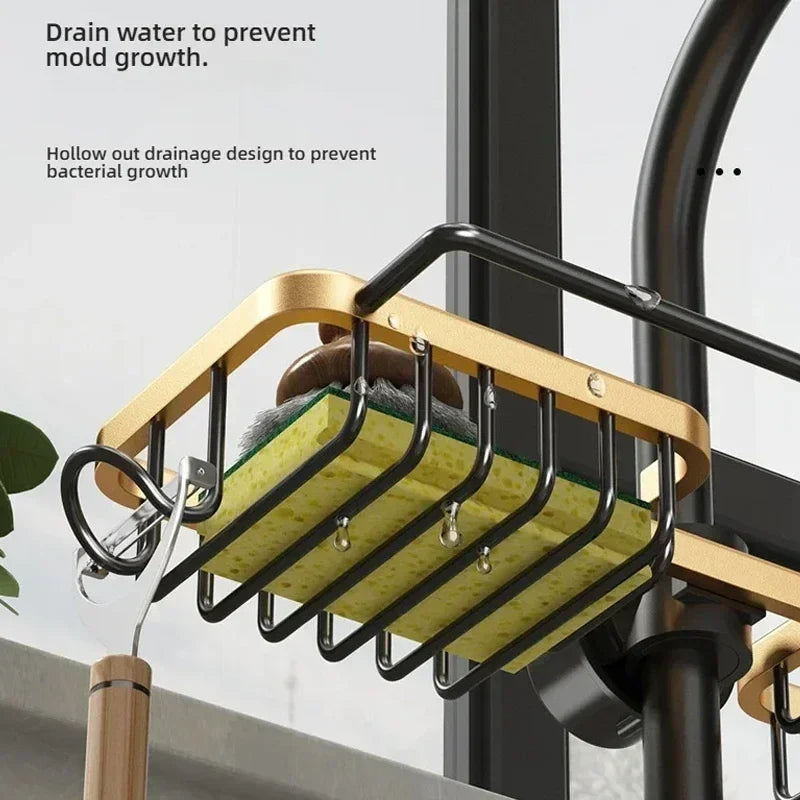 Kitchen Space Aluminum Sink Drain Rack Sponge Storage Faucet Holder Soap Drainer Shelf - Kitchen Faucet - view 3