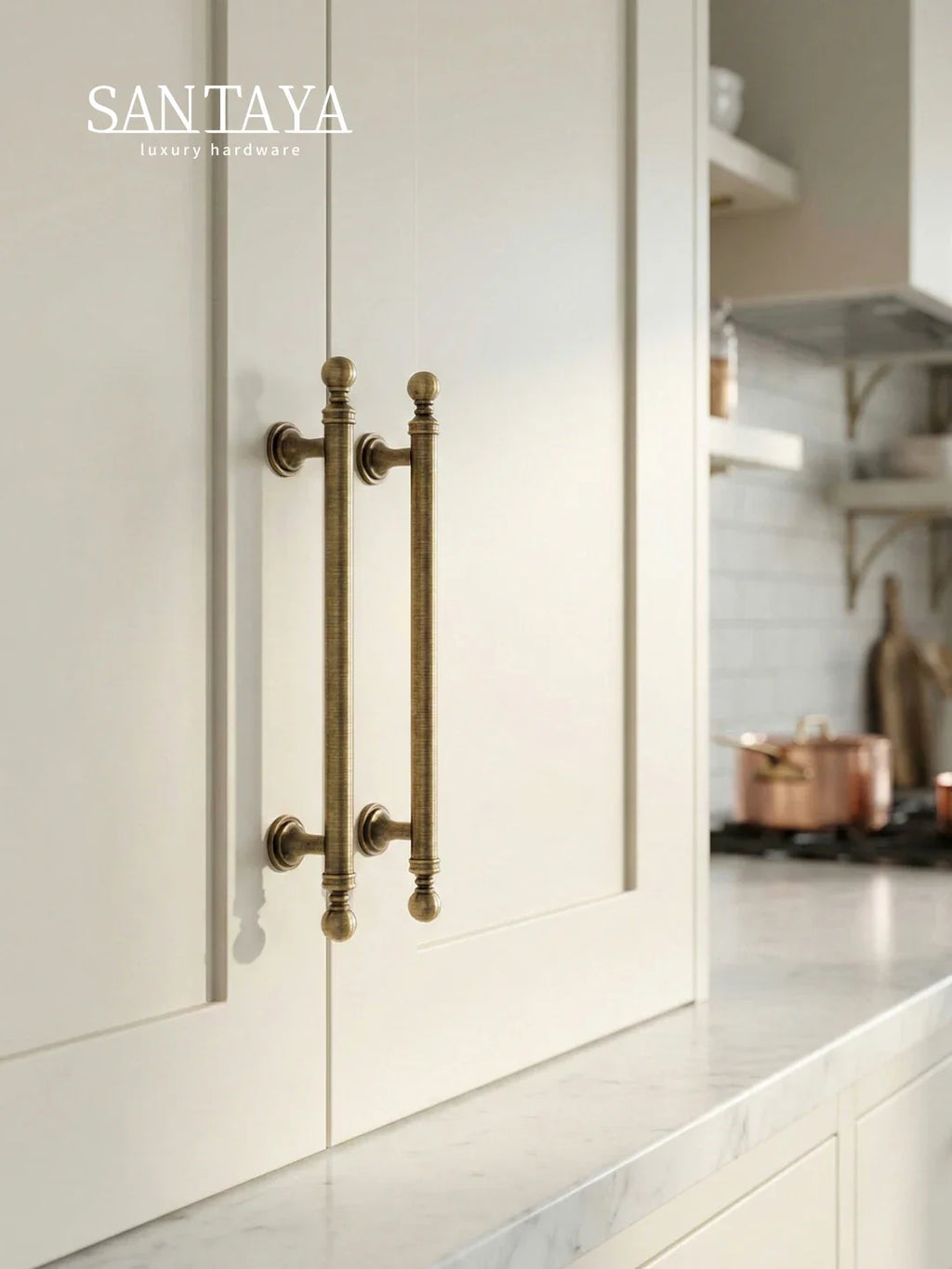 Santaya Brushed Antique Brass Handles for Kitchen Cabinets Wardrobes Drawers and - Cabinet Organizer - view 6