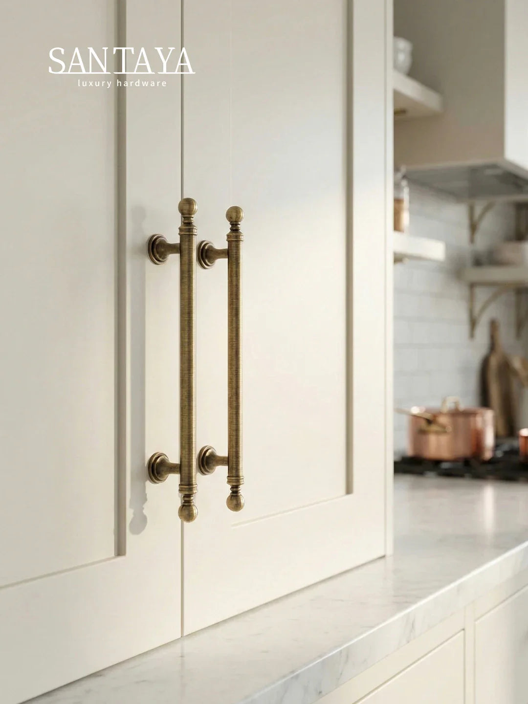 Santaya Brushed Antique Brass Handles for Kitchen Cabinets Wardrobes Drawers and - Cabinet Organizer - view 6