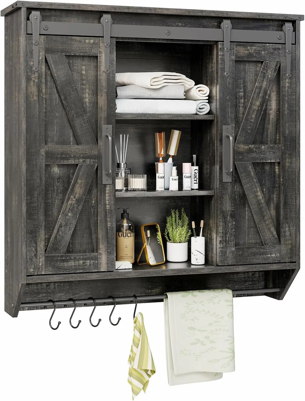 Farmhouse Medicine Cabinet 2 Sliding Barn Doors 3 Tier Rustic Wood Wall Storage Cabinet - Cabinet Organizer - view 8