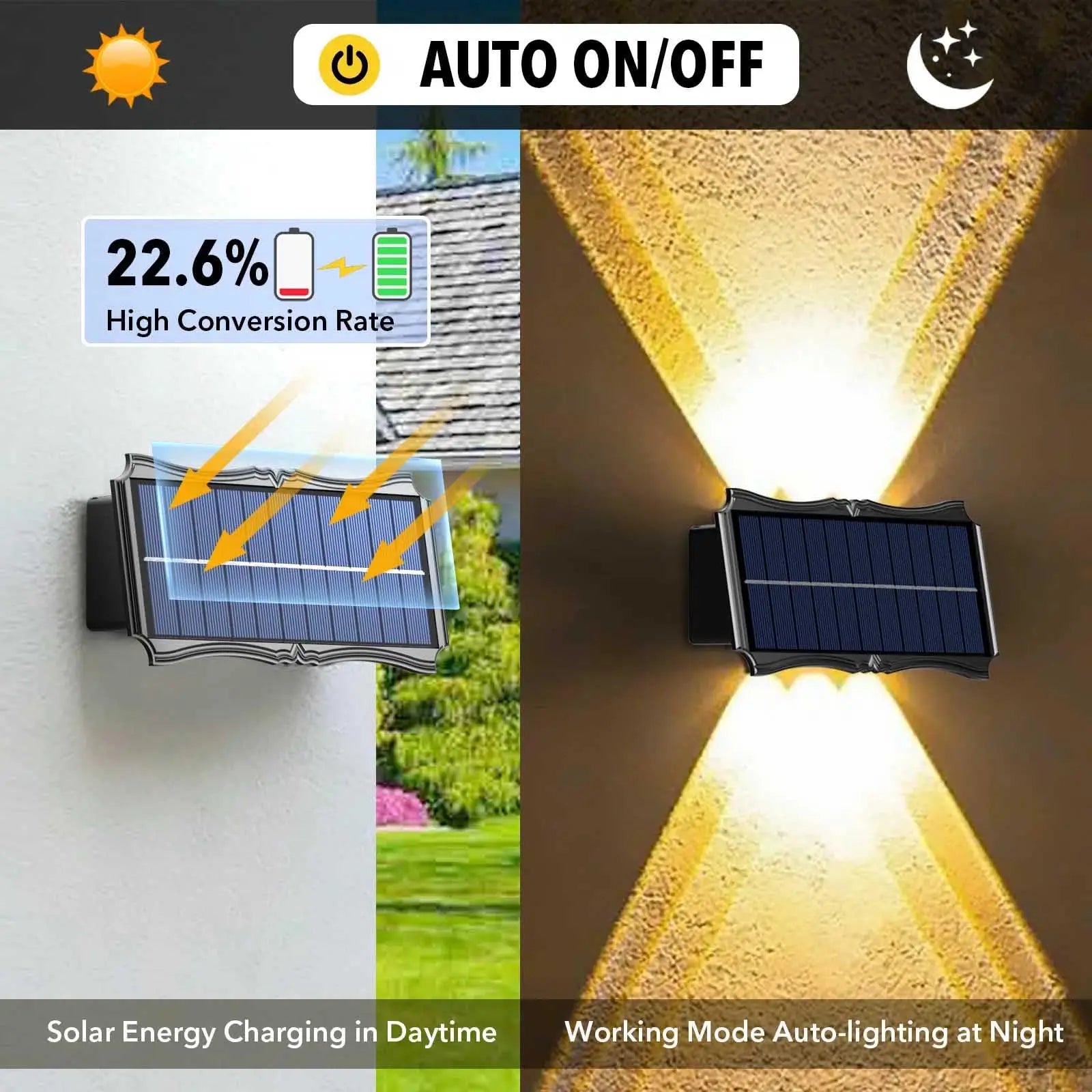 Solar Wall Lamp Outdoor Warm Light Waterproof Up And Down Luminous Lighting Balcony Yard - Solar Light - view 6