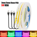 5V USB 3mm 5mm COB LED Strip Light 8MM PCB White Red Green Pink - LED Strip Light