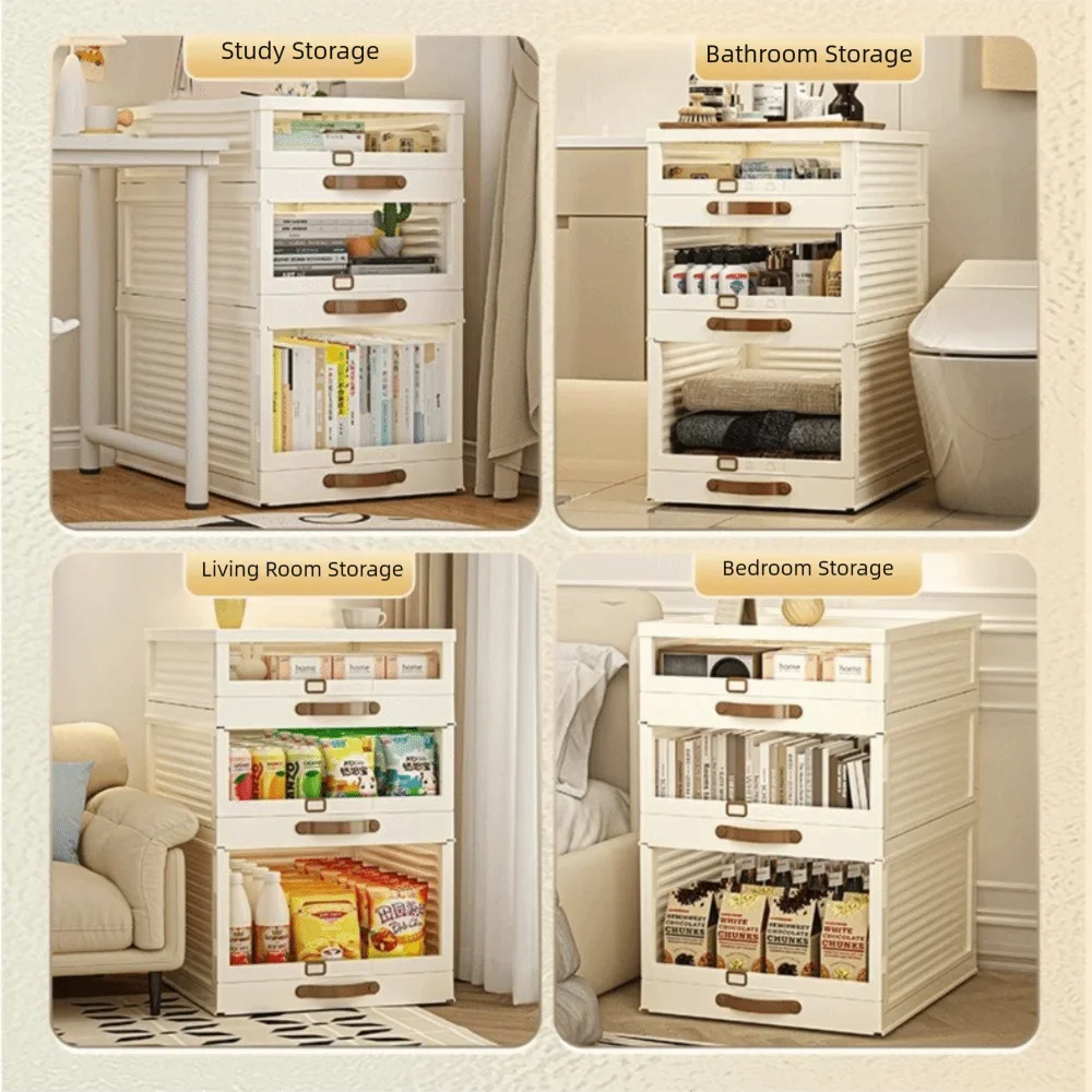 Household Plastic Drawer Organizer Foldable Stackable Cabinet Storage With Handle Pull - Cabinet Organizer