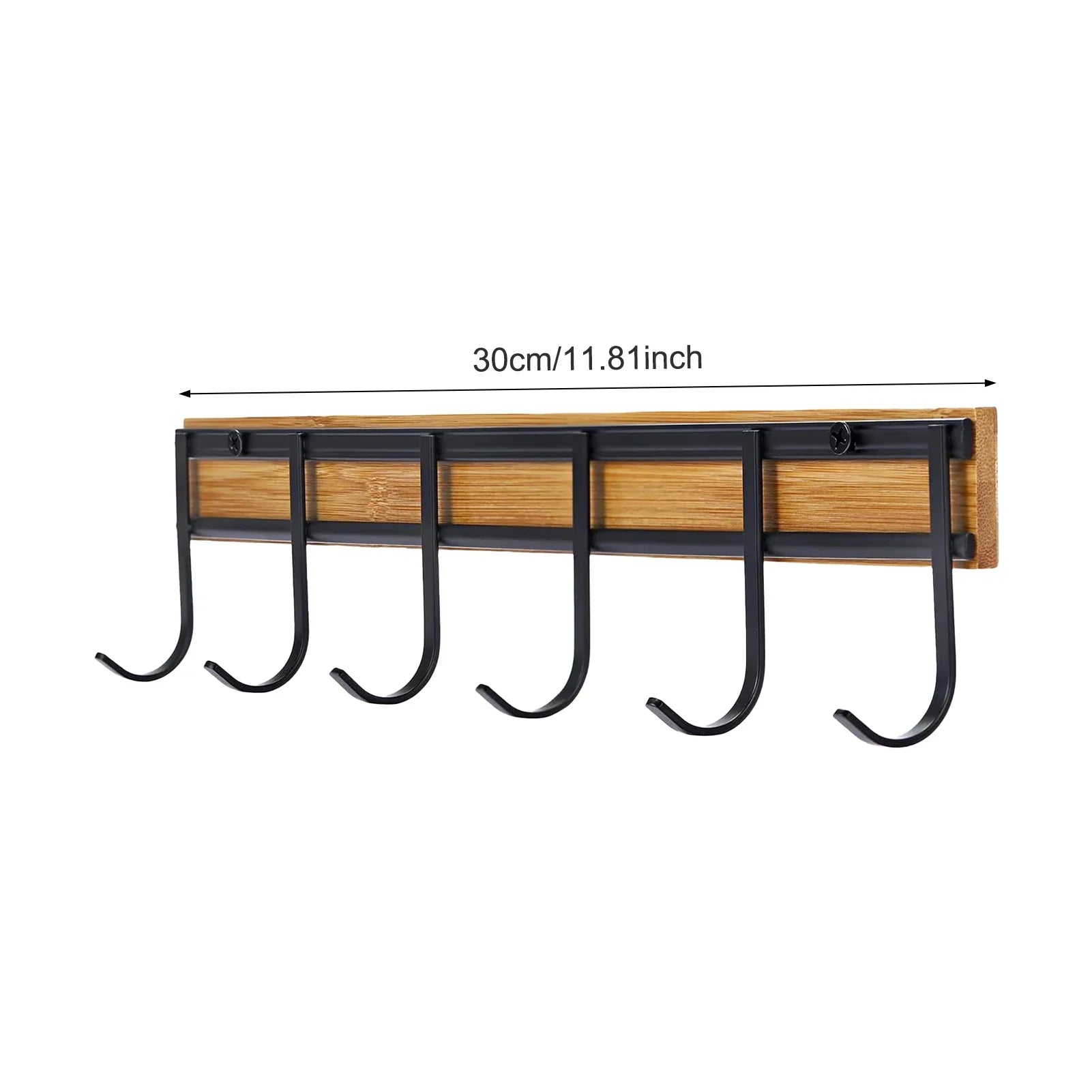 2PCS Wall Mounted Kitchen Utensil Hooks Set of 6 Black Metal Bamboo Decor Hangers - Organizer - view 6