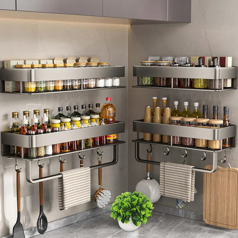 Aluminum kitchen rack kitchen shelf toilet storage no drill hanging rack bathroom - Storage Shelf