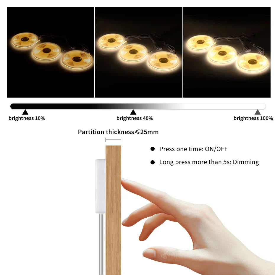 12V COB LED Strip Light 320LEDs/m Dimmable with Penetrable Wood Touch & Motion Sensor - LED Strip Light - view 5