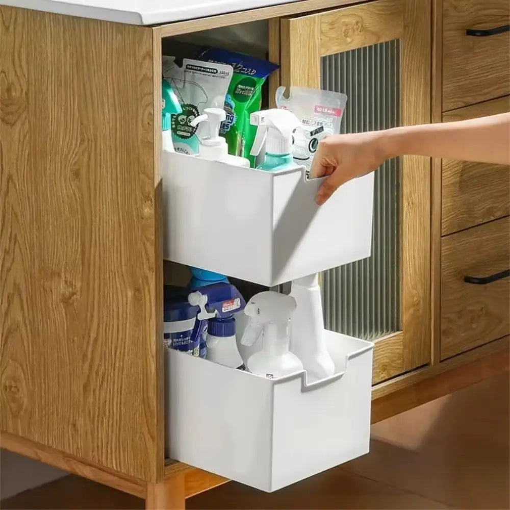New Pull Out Cabinet Drawer Organizer Slide Out Space Saving Storage Shelves Plastic - Cabinet Organizer - view 5