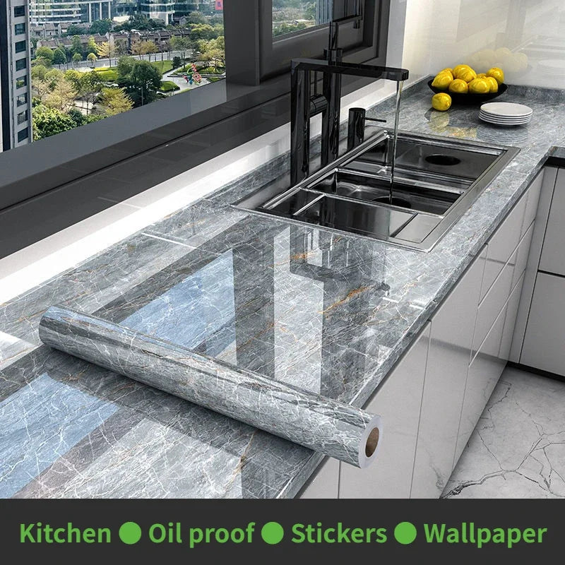 10M x 80CM Marble Self Adhesive Wallpaper Waterproof Oil Proof Kitchen Stickers - Home Improvement