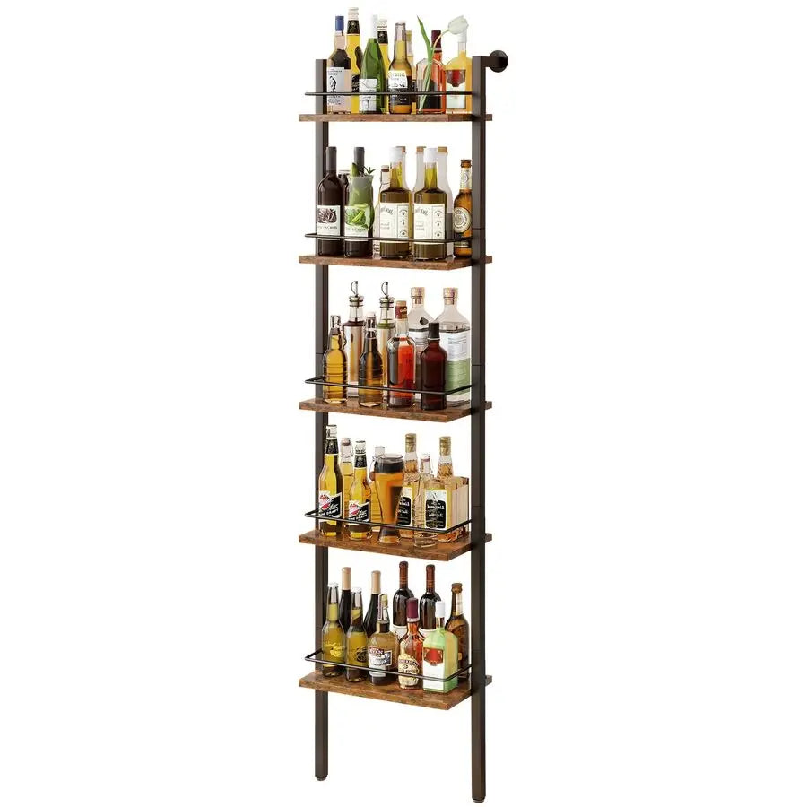 5Tier Freestanding Wine RacksLiquor Bottle Display Shelf with Fences, Wall Mounted - Wine Rack