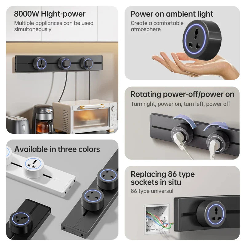 Wall Power Rail Socket High End Home Kitchen Office 8000w Track Socket EU/FR/US/UK - Storage Shelf - view 3