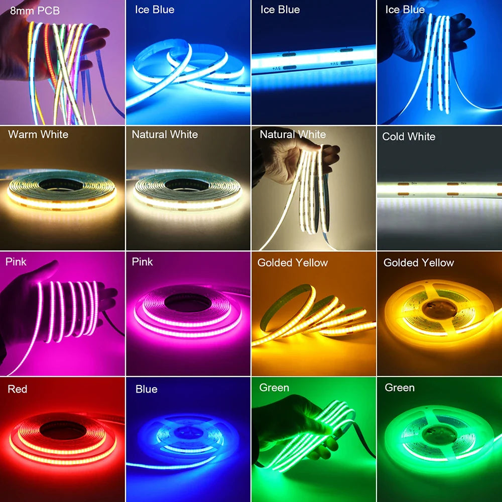 5V USB 3mm 5mm COB LED Strip Light 8MM PCB White Red Green Pink - LED Strip Light - view 5