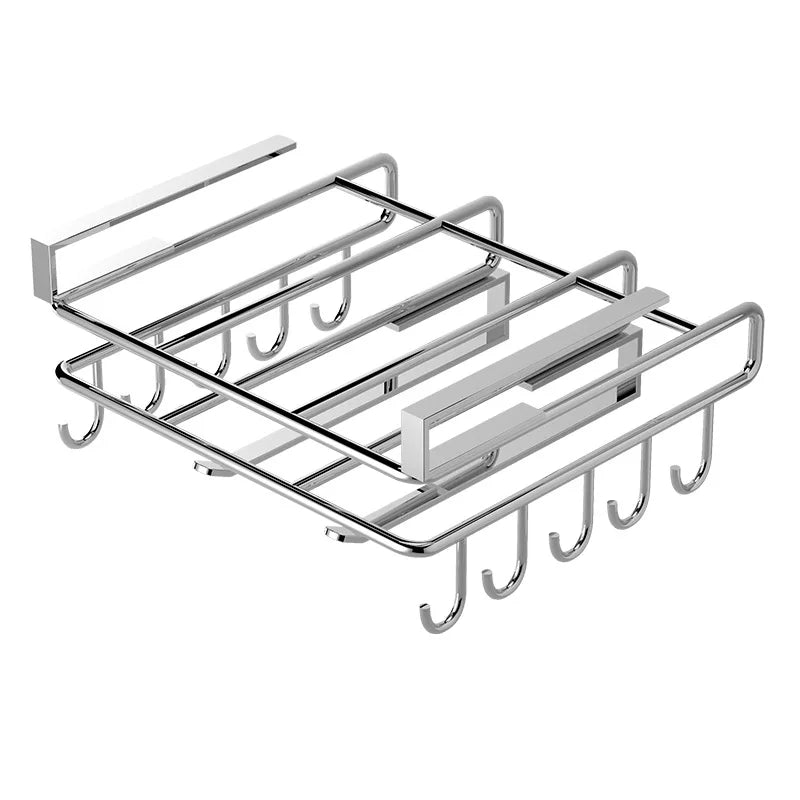 1PC Stainless Steel Hanging Kitchen Storage Rack with Hooks Paper Towel and Utensils - Storage Shelf - view 6