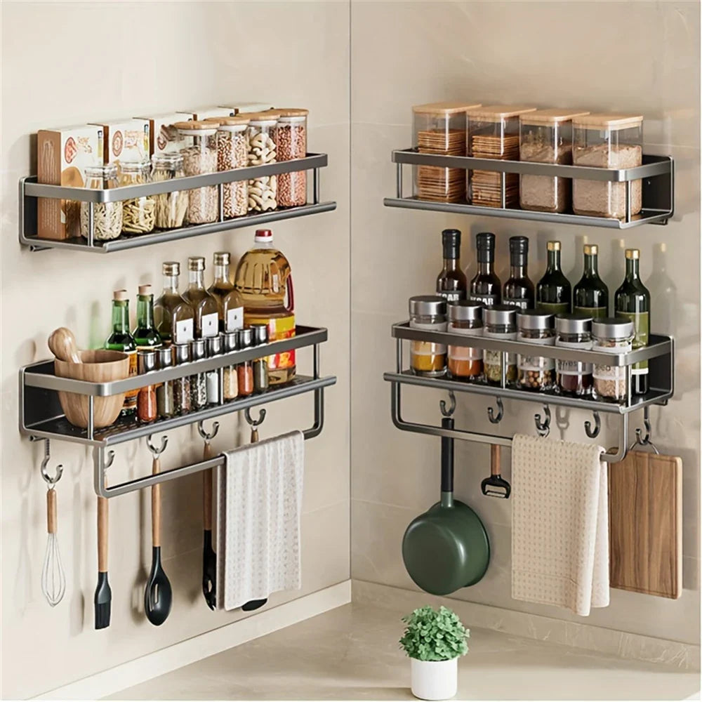 1 Multi-Functional Storage Rack With Rod Seasoning Rack Wall-Mounted Seasoning Storage - Storage Shelf - view 5