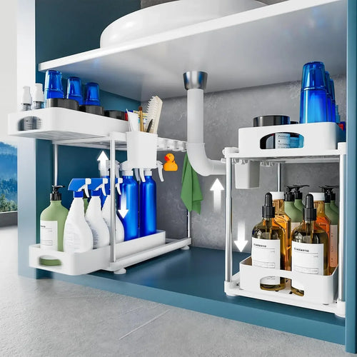 2 Pack Under Sink Organizers and Storage, Double Sliding Kitchen Cabinet Organizer - Cabinet Organizer