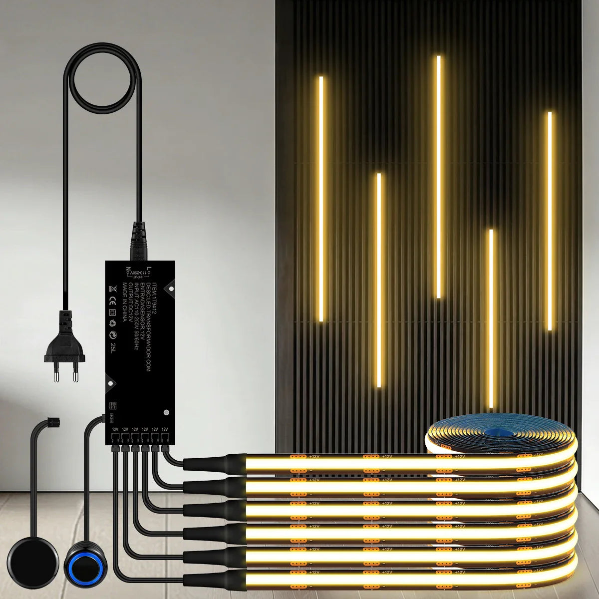 2 Switches, Penetrable Wood Hand Scan, Touch Sensor Dimmable COB LED Strip Light - LED Strip Light