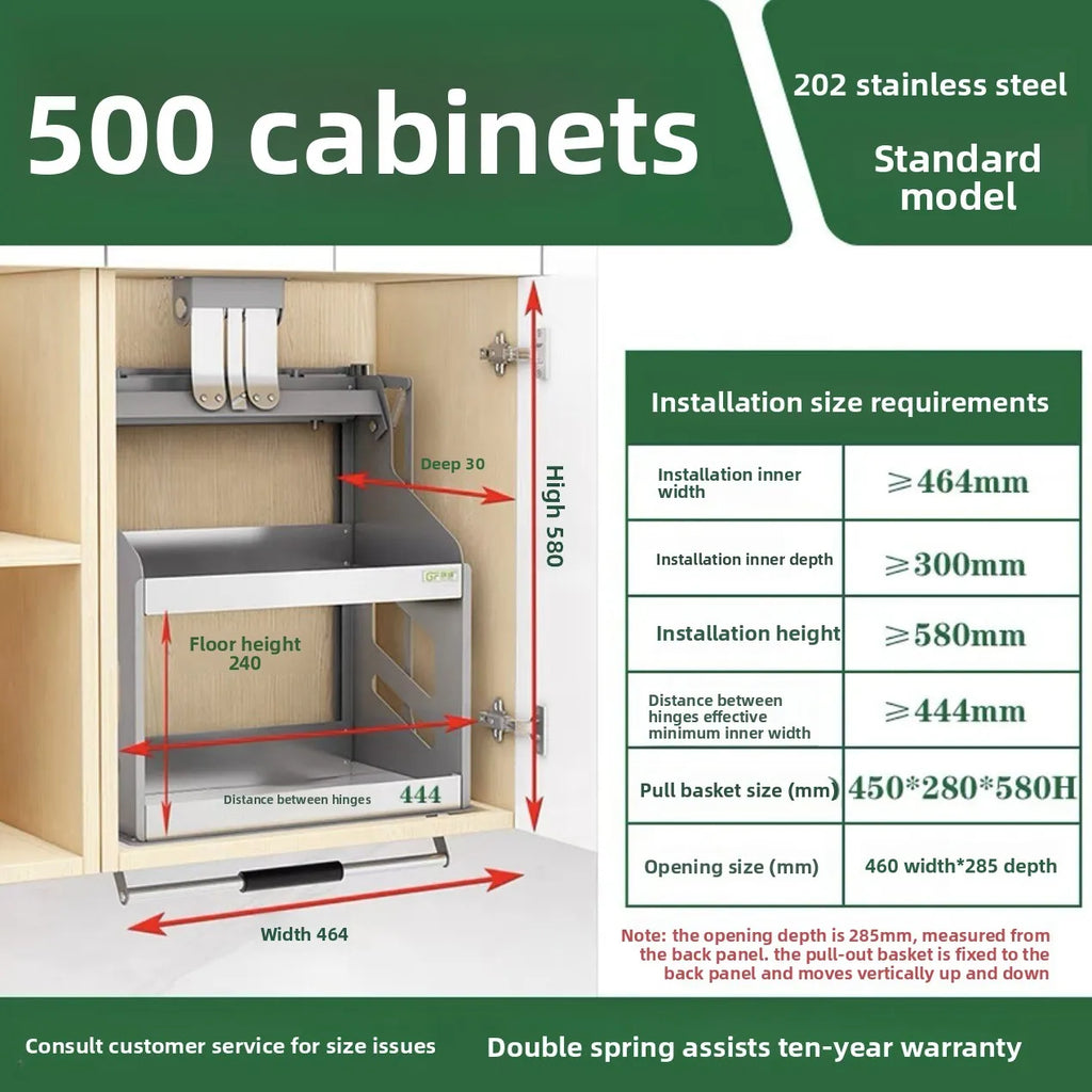 Kitchen wall cabinet lifting pull-out basket cabinet top wall cabinet vertical - Cabinet Organizer - view 8