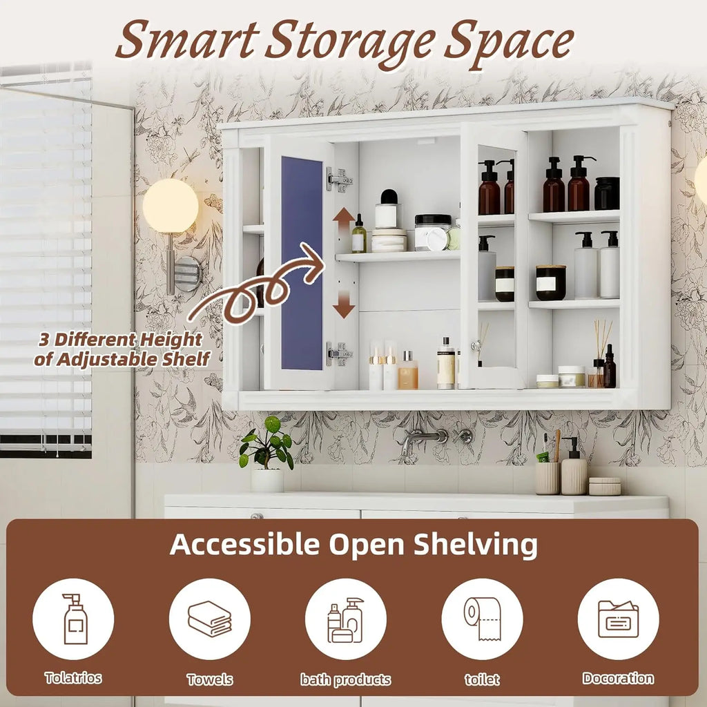 48in Wall Mounted Medicine Cabinet with Mirror Adjustable Shelf Open Shelves Over - Cabinet Organizer - view 4