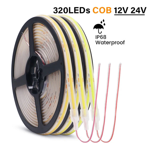 1-20M IP68 Waterproof COB LED Strip 12V 24V 320LEDs/M RA90 Flexible Light Bar Kitchen - LED Strip Light