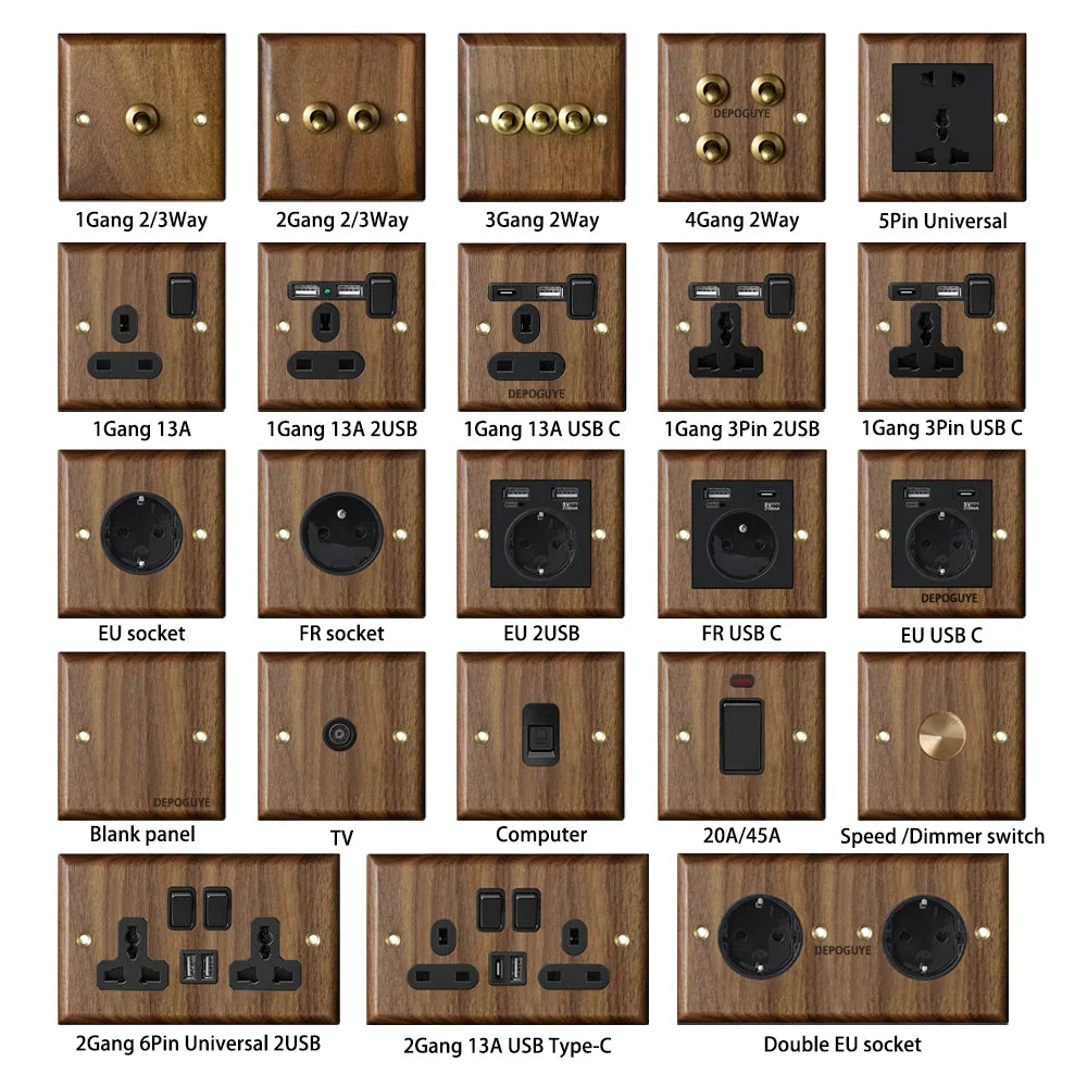 High Quality Retro Europe Type Vintage Wall Light Switch Socket, Solid Wood Brass Toggle - Wall Light - view 2